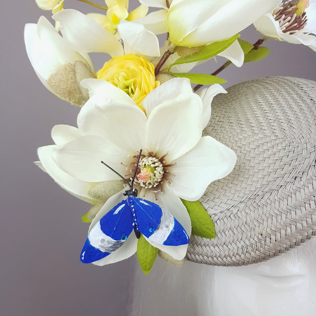 "Lorilla" Grey and Yellow Magnolia Flowers Fascinator Hat