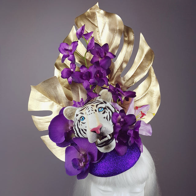 "Byakko" Tiger Gold & Purple Tropical Flower Fascinator Hat