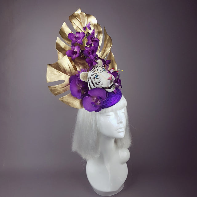 "Byakko" Tiger Gold & Purple Tropical Flower Fascinator Hat