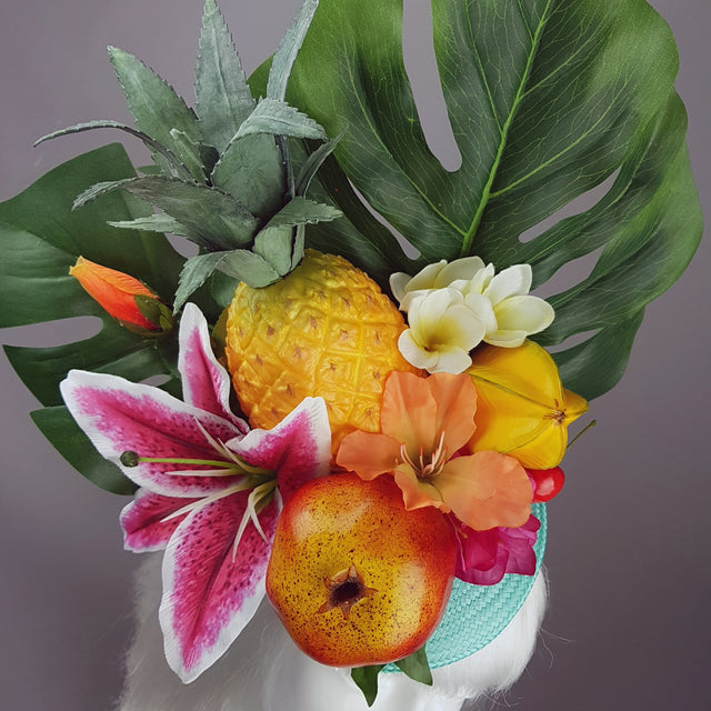 "Mangiare" Tropical Fruit & Flower Fascinator Hat