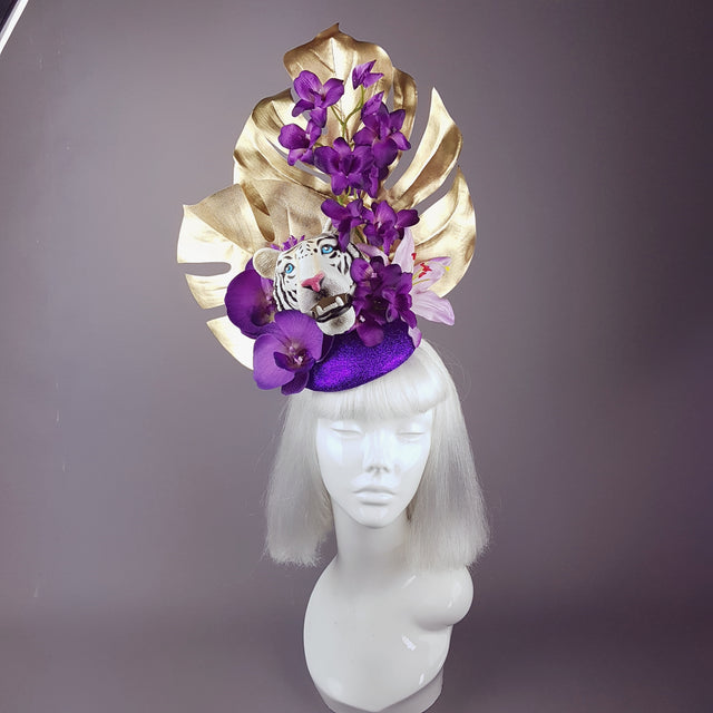 "Byakko" Tiger Gold & Purple Tropical Flower Fascinator Hat