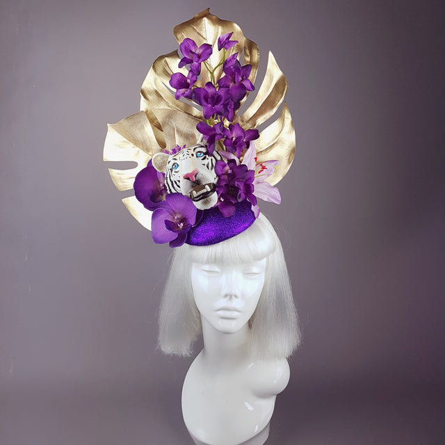 "Byakko" Tiger Gold & Purple Tropical Flower Fascinator Hat