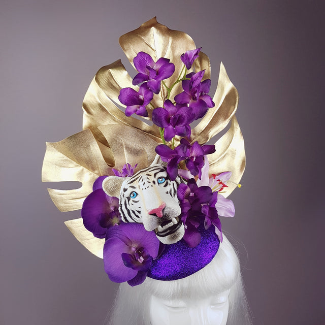 "Byakko" Tiger Gold & Purple Tropical Flower Fascinator Hat