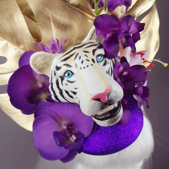"Byakko" Tiger Gold & Purple Tropical Flower Fascinator Hat
