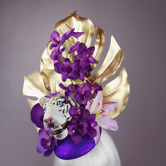 "Byakko" Tiger Gold & Purple Tropical Flower Fascinator Hat