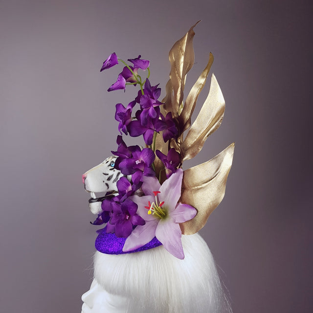 "Byakko" Tiger Gold & Purple Tropical Flower Fascinator Hat