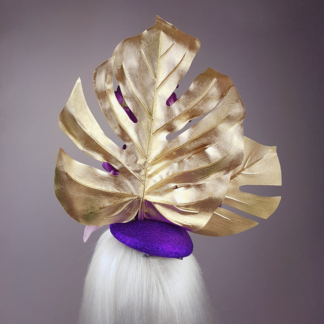"Byakko" Tiger Gold & Purple Tropical Flower Fascinator Hat