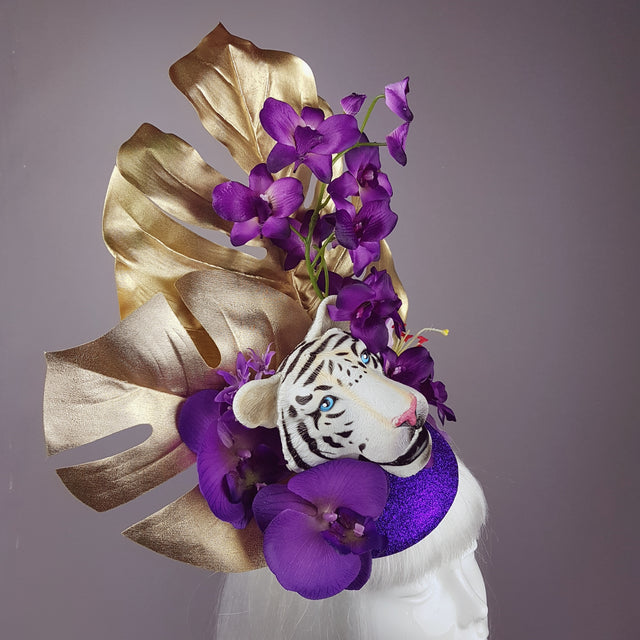 "Byakko" Tiger Gold & Purple Tropical Flower Fascinator Hat