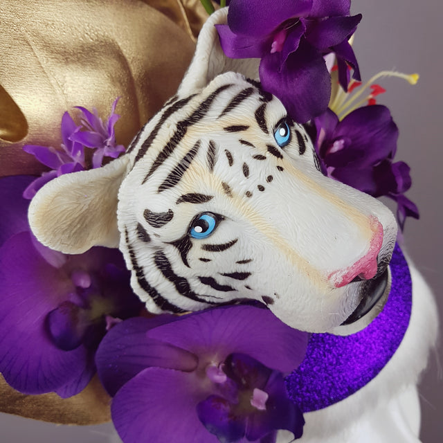 "Byakko" Tiger Gold & Purple Tropical Flower Fascinator Hat