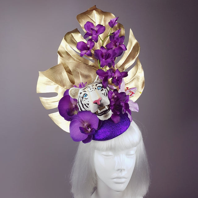 "Byakko" Tiger Gold & Purple Tropical Flower Fascinator Hat