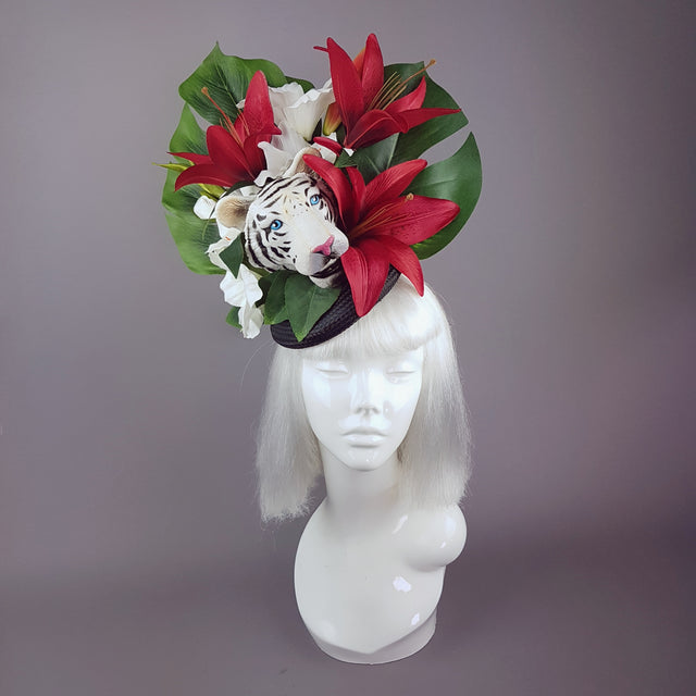 "Baekho" Tiger Red & Black Tropical Flower Fascinator Hat
