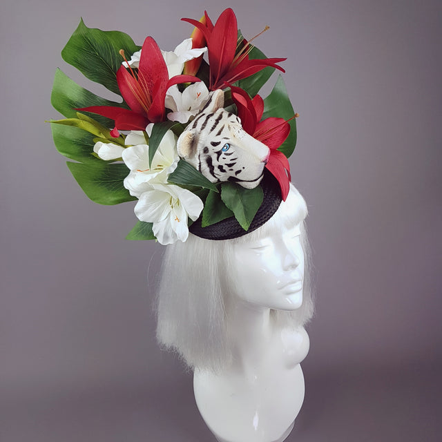 "Baekho" Tiger Red & Black Tropical Flower Fascinator Hat