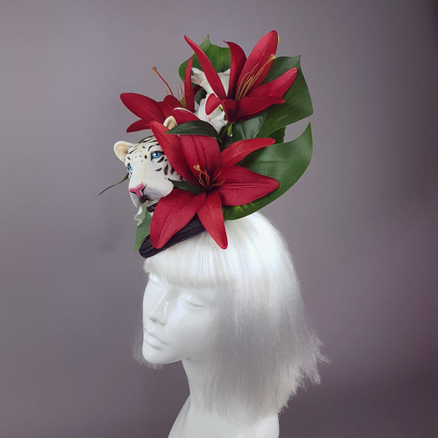 "Baekho" Tiger Red & Black Tropical Flower Fascinator Hat
