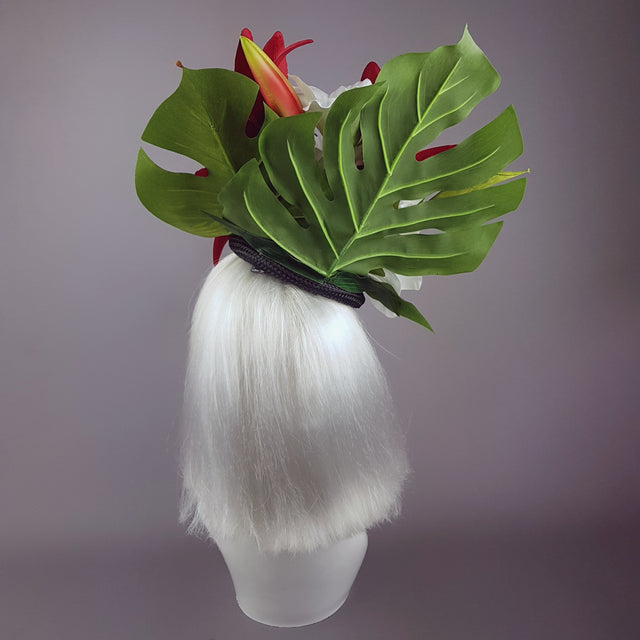 "Baekho" Tiger Red & Black Tropical Flower Fascinator Hat