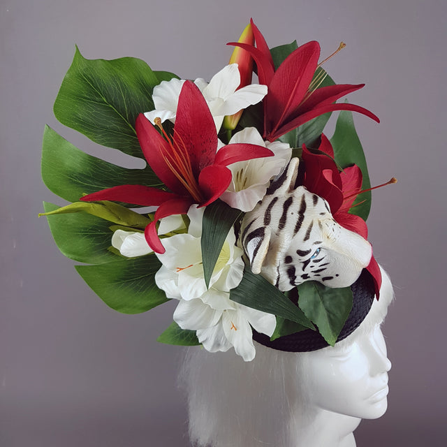 "Baekho" Tiger Red & Black Tropical Flower Fascinator Hat