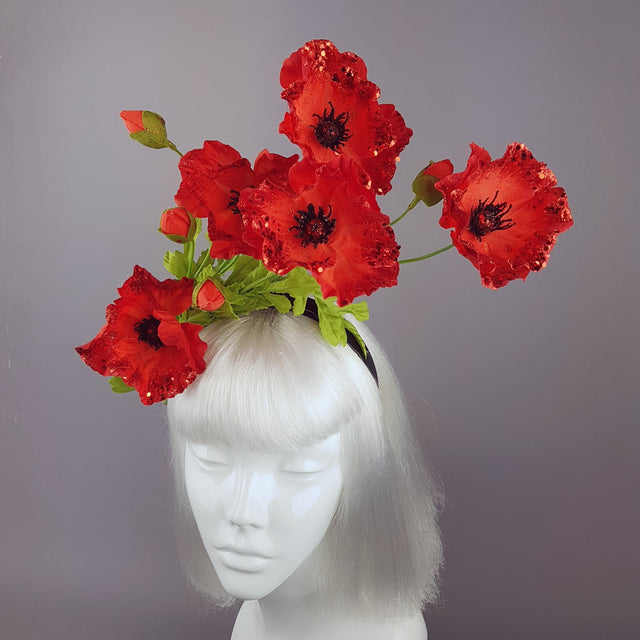 "Opium" Red Poppy Flower Headpiece