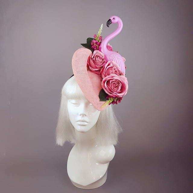 "Chichi" Pink Flamingo and Roses Fascinator Hat