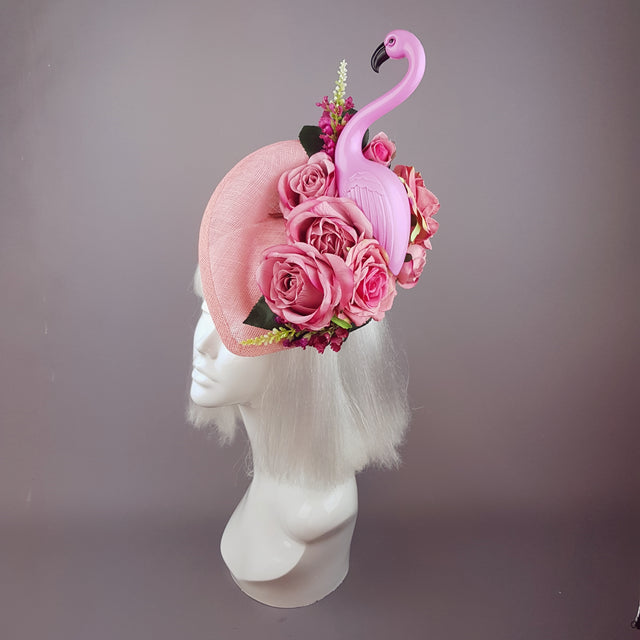 "Chichi" Pink Flamingo and Roses Fascinator Hat