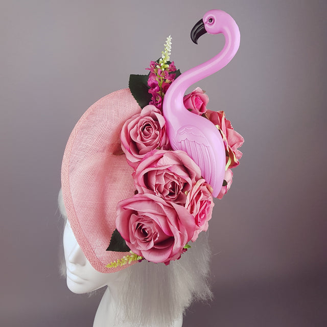 "Chichi" Pink Flamingo and Roses Fascinator Hat