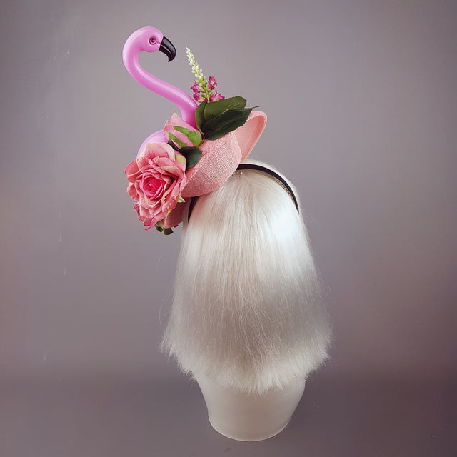 "Chichi" Pink Flamingo and Roses Fascinator Hat