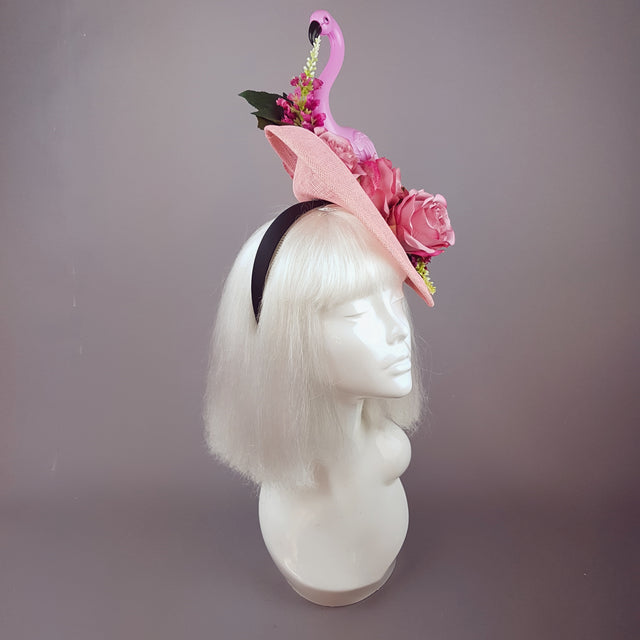 "Chichi" Pink Flamingo and Roses Fascinator Hat