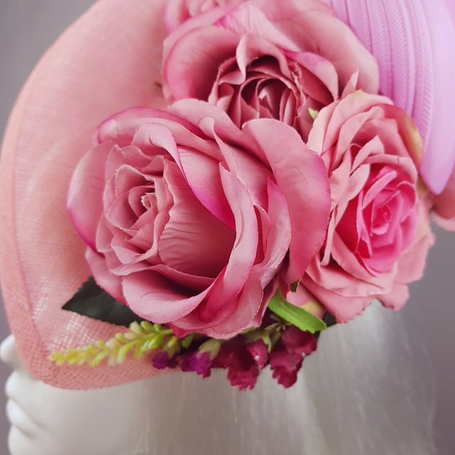 "Chichi" Pink Flamingo and Roses Fascinator Hat