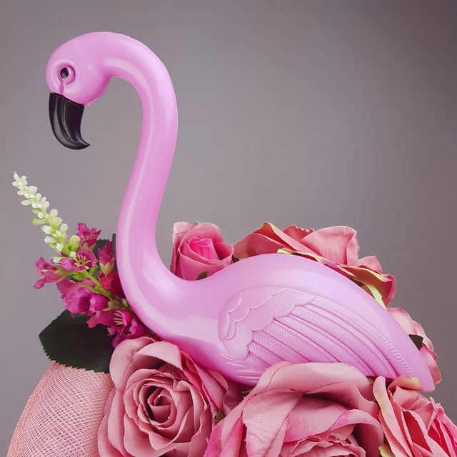"Chichi" Pink Flamingo and Roses Fascinator Hat