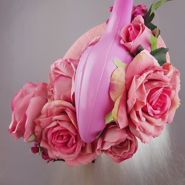 "Chichi" Pink Flamingo and Roses Fascinator Hat