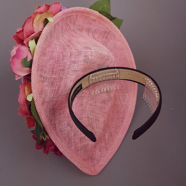 "Chichi" Pink Flamingo and Roses Fascinator Hat