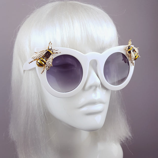 "Bumbler" White Yellow Bee Sunglasses