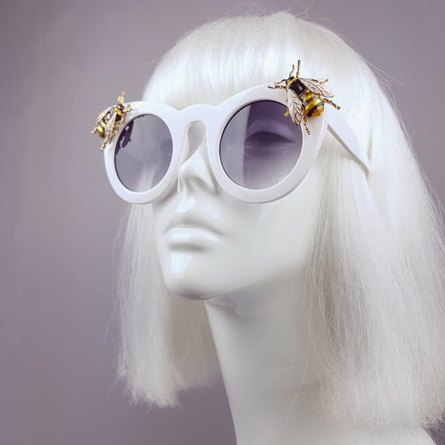 "Bumbler" White Yellow Bee Sunglasses