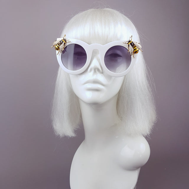 "Bumbler" White Yellow Bee Sunglasses