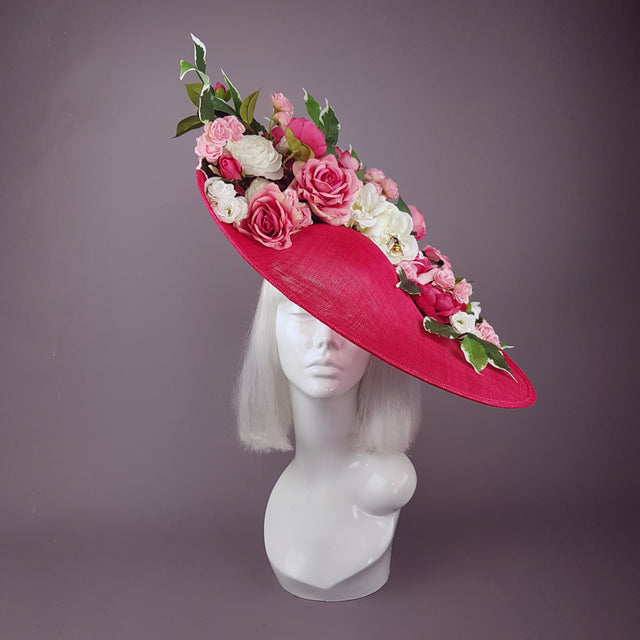 "Rose Garden" Extra Large Pink Flower Hat with Bee