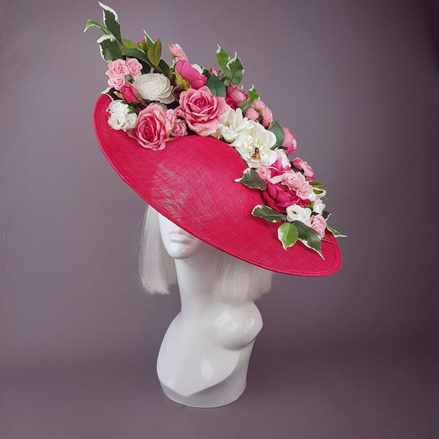 "Rose Garden" Extra Large Pink Flower Hat with Bee