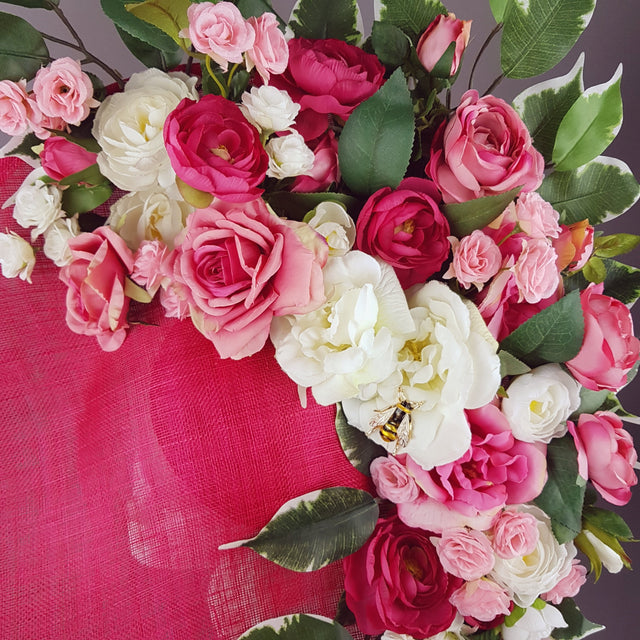 "Rose Garden" Extra Large Pink Flower Hat with Bee