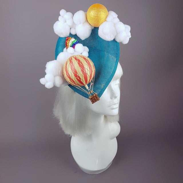 "Oh The Places You'll Go" Hot Air Balloon, Sun Clouds & Rainbow Fascinator Hat