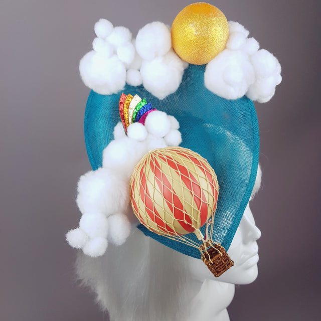 "Oh The Places You'll Go" Hot Air Balloon, Sun Clouds & Rainbow Fascinator Hat