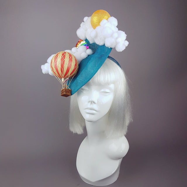 "Oh The Places You'll Go" Hot Air Balloon, Sun Clouds & Rainbow Fascinator Hat