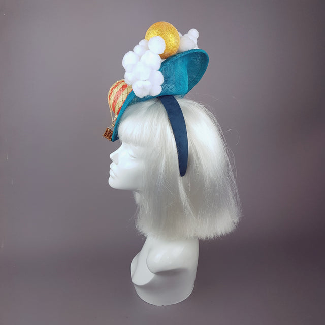 "Oh The Places You'll Go" Hot Air Balloon, Sun Clouds & Rainbow Fascinator Hat