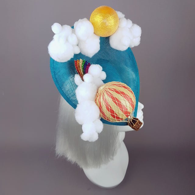 "Oh The Places You'll Go" Hot Air Balloon, Sun Clouds & Rainbow Fascinator Hat