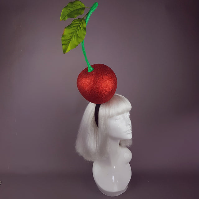 "Cherry on Top " Red Glitter Giant Cherry Headpiece