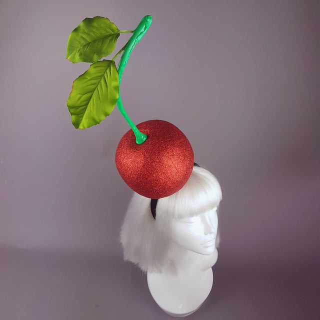 "Cherry on Top " Red Glitter Giant Cherry Headpiece