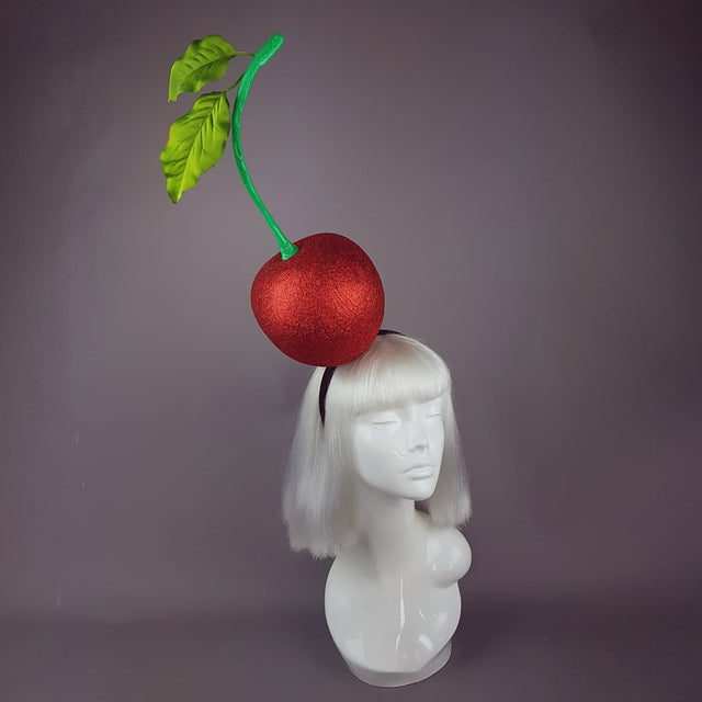 "Cherry on Top " Red Glitter Giant Cherry Headpiece