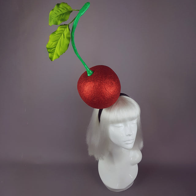 "Cherry on Top " Red Glitter Giant Cherry Headpiece