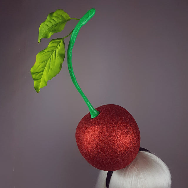 "Cherry on Top " Red Glitter Giant Cherry Headpiece