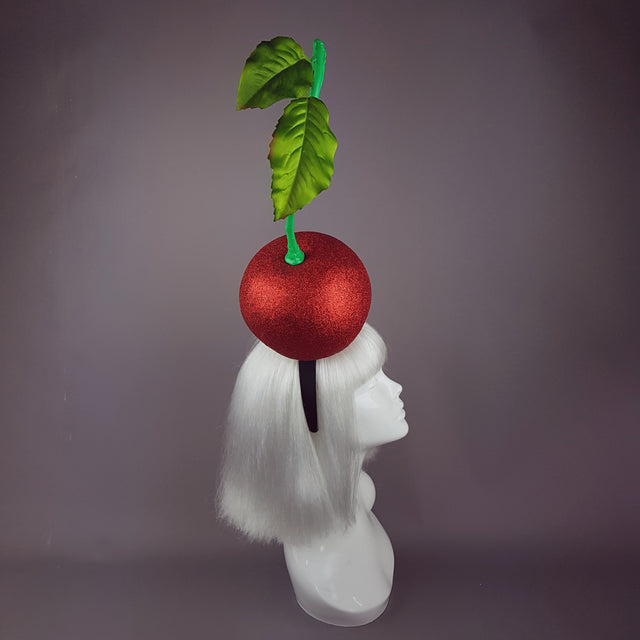 "Cherry on Top " Red Glitter Giant Cherry Headpiece
