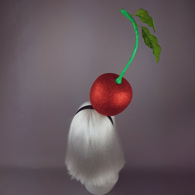 "Cherry on Top " Red Glitter Giant Cherry Headpiece