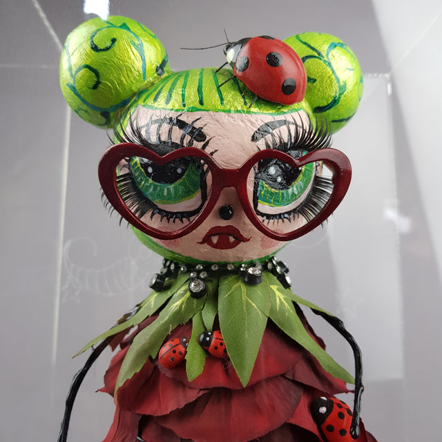 "Rosebud" Rose & Ladybird Doll LowBrow Art Sculpture in Perspex Box