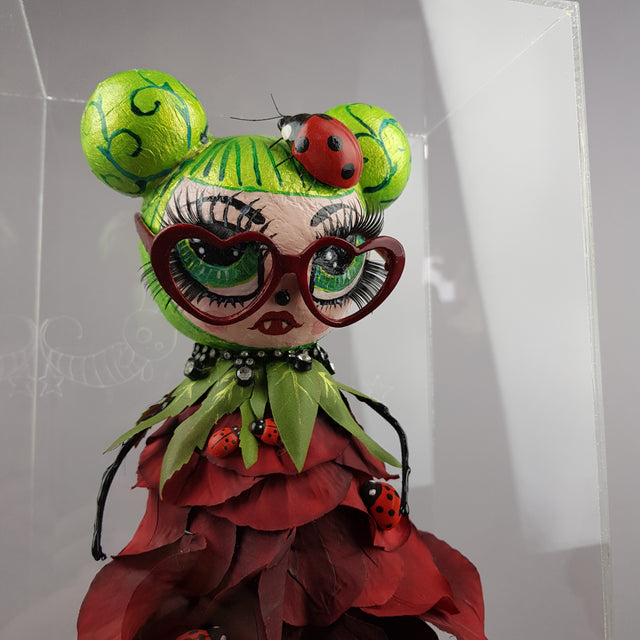 "Rosebud" Rose & Ladybird Doll LowBrow Art Sculpture in Perspex Box