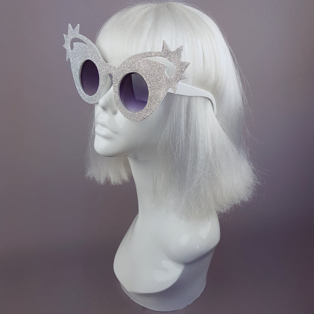 "Twinkle" Holographic Silver Glitter Stars Sunglasses